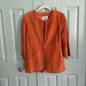 Linea‎ Womens Suede Jacket M Orange Boho Hipster Artsy Western